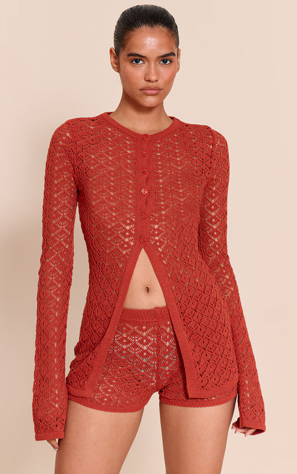 Crochet Knit Long Sleeve Cardigan