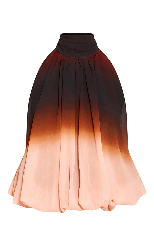 Chocolate Ombre Print Chiffon Halter Neck Puff Ball Top