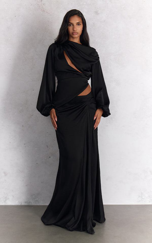 Satin Cut Out Long Sleeve Blouse