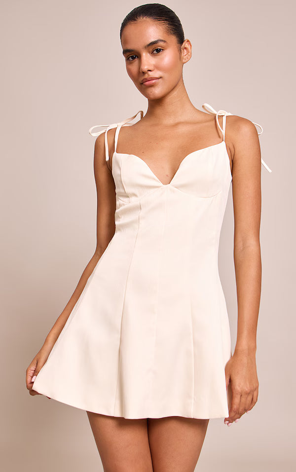 Woven Shoulder Tie Strap Mini Shift Dress