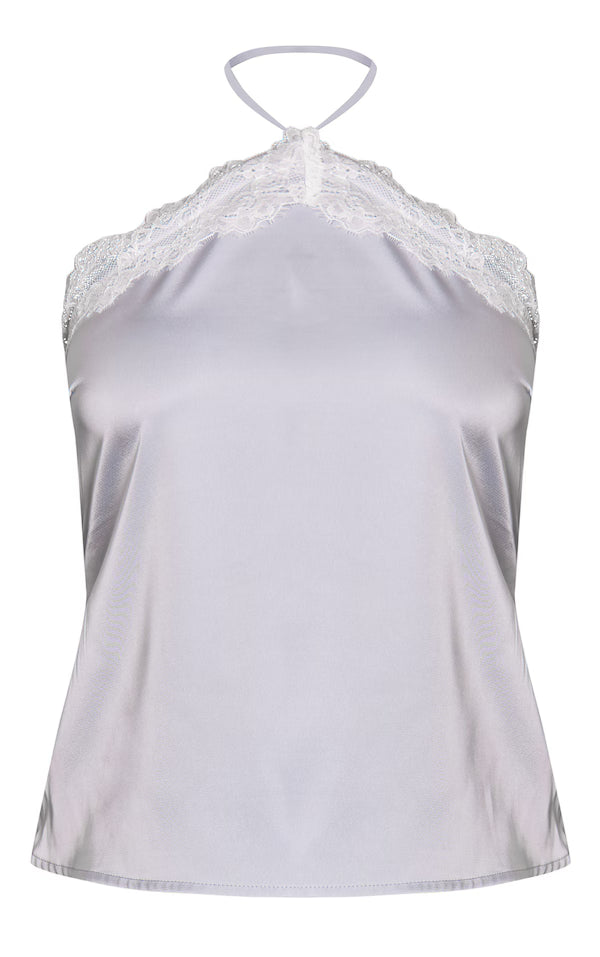 Satin Lace Trim Halterneck Cami Top