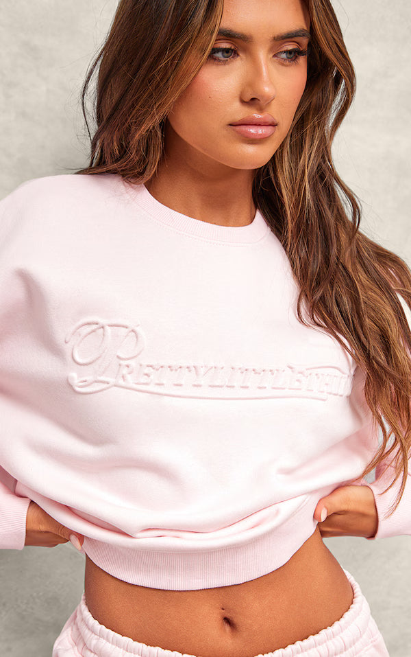 Baby Pink Embossed Graphic Oversized Sweatshirt