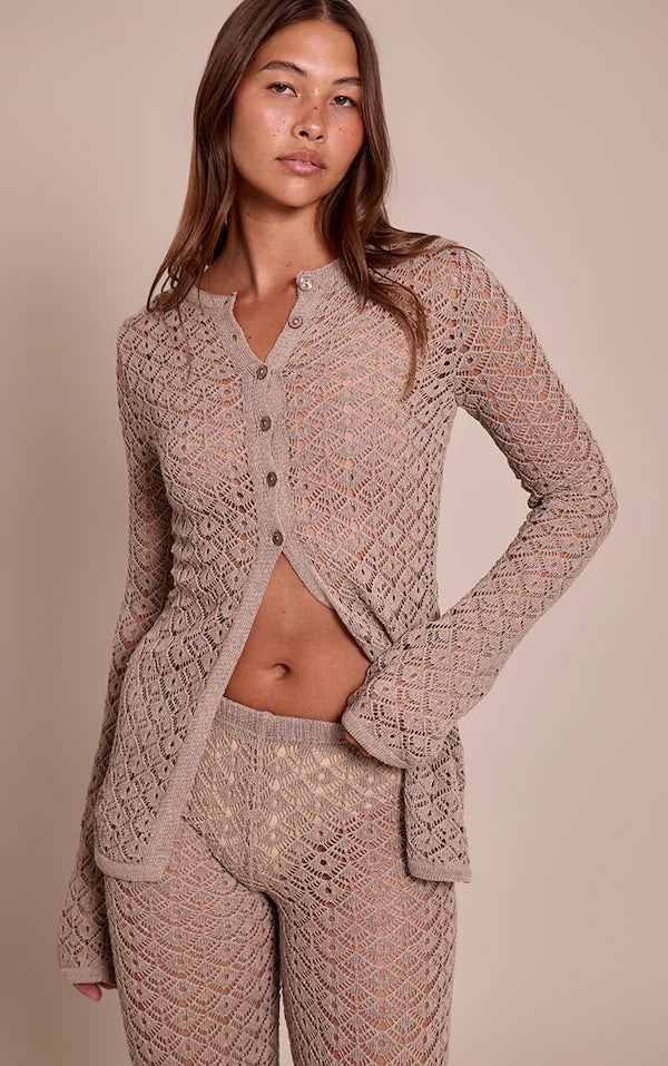 Crochet Knit Long Sleeve Cardigan