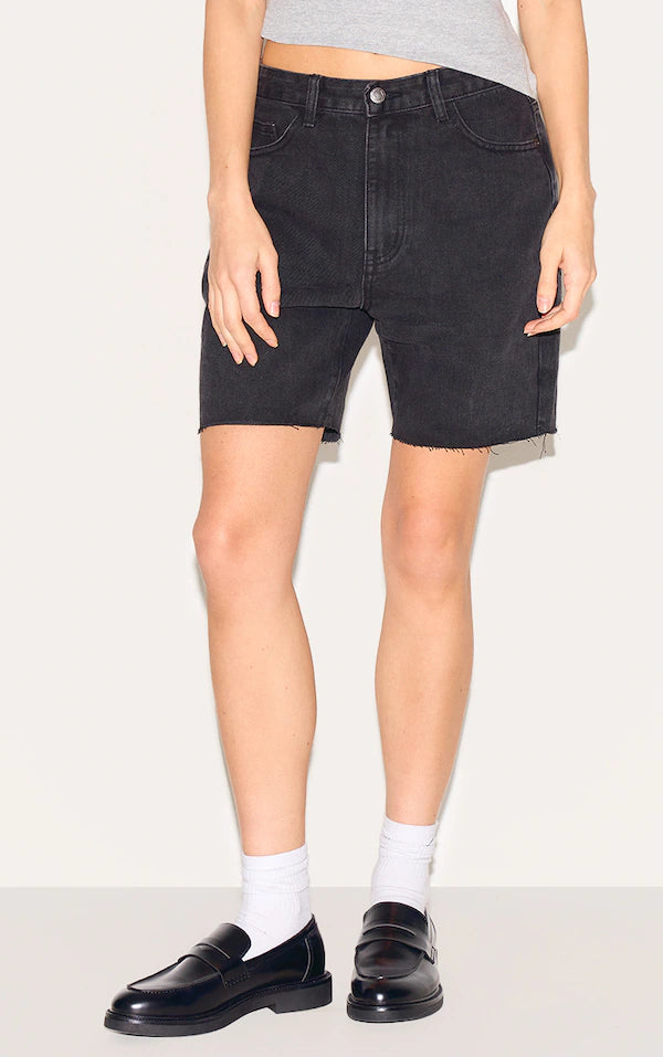 Washed Black Longline Fitted Denim Shorts