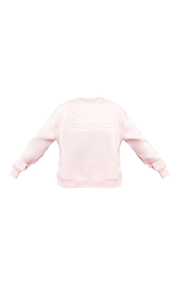 Baby Pink Embossed Graphic Oversized Sweatshirt