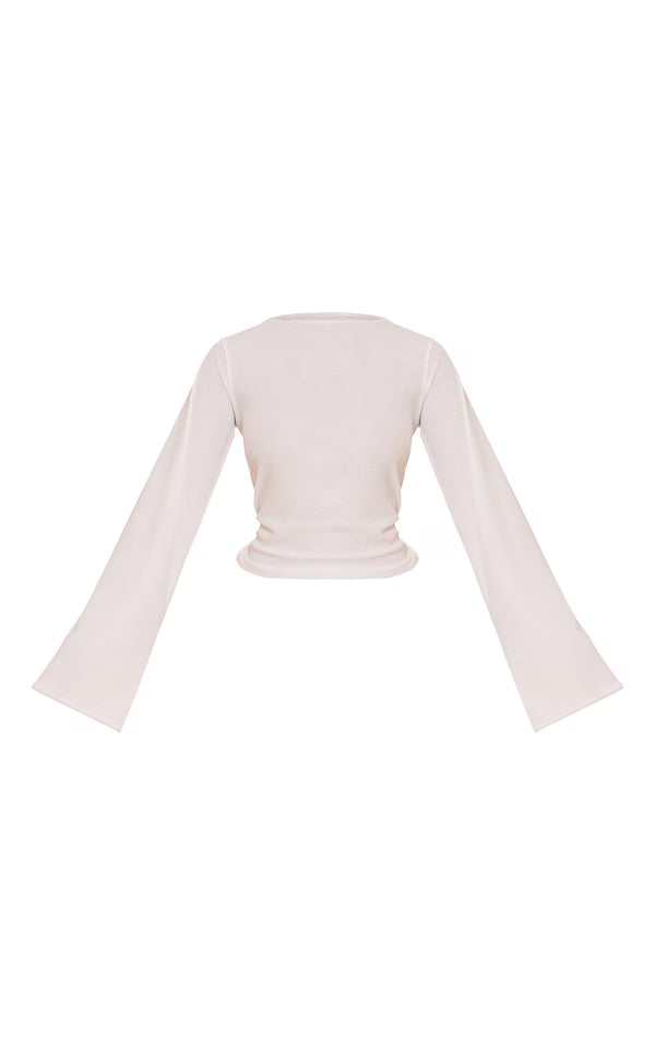 Ecru Rib Onion Skin Flare Long Sleeve Top