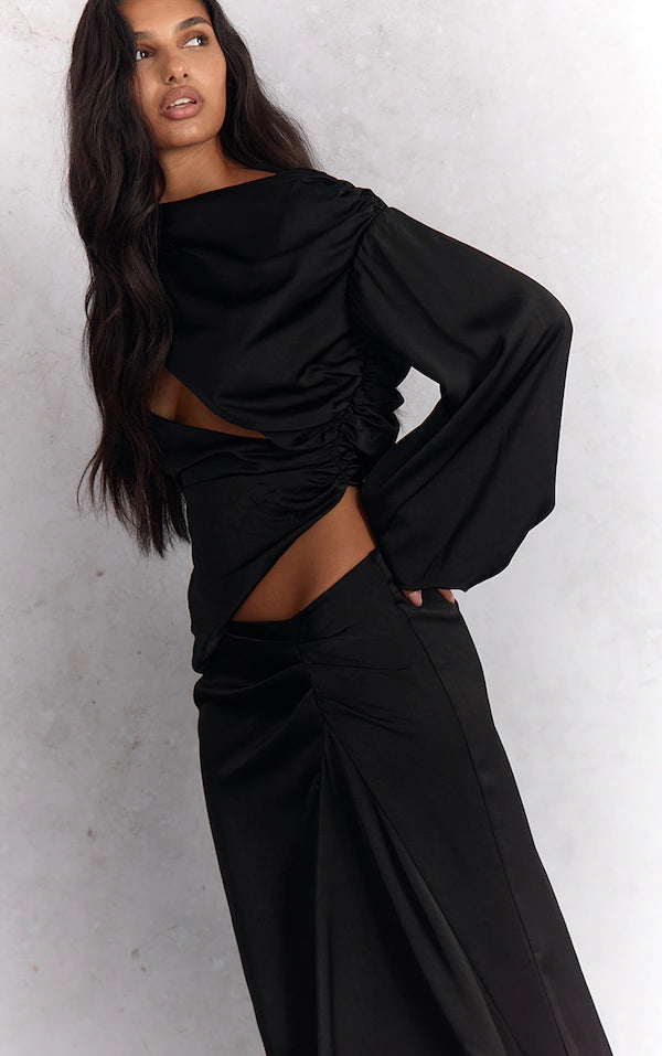 Satin Dipped Waist Maxi Skirt