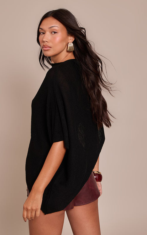 Black Fine Knit Poncho Style Top