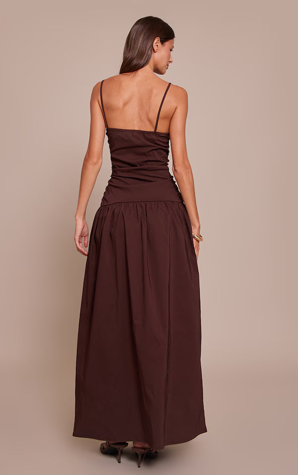 Stretch Woven Strappy Ruched Maxi Dress